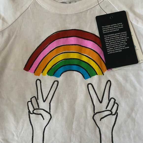 Chaser White Rainbow Peace T Shirt Girl’s Size 3 NWT Flutter Sleeves Swing Tee - Picture 3 of 10